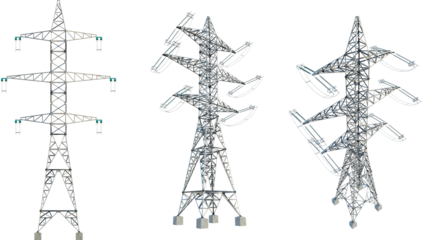 High voltage transmission line tower detail 4k png cutout transparent isolate