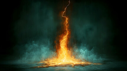 Fiery Lightning Strike in a Smoky Void