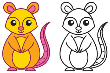 Adorable Cartoon Mouse Coloring Page Illustration for Kids Featuring a Cute Yellow Mouse and a Black and White Outline Version for Easy Printing and Creative Fun
