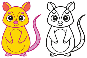 Adorable Cartoon Mouse Illustration Colored and Outline Versions for Kids Coloring Book Pages