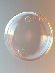 Transparent soap bubble floating against a soft gradient background with reflections