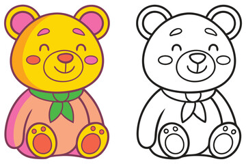 Adorable Cartoon Teddy Bear Coloring Page Illustration Happy Sitting Bear Cub