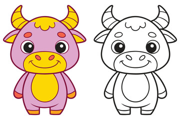 Adorable Cartoon Bull Calf Coloring Page Illustration Happy Animal Character Design for Kids
