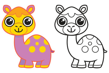 Adorable Cartoon Camel Illustration with Coloring Page Cute Animal Drawing for Kids