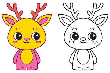 Adorable Cartoon Reindeer Coloring Page Illustration for Kids