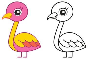 Adorable Flamingo Coloring Page Illustration for Kids Featuring a Pink and Yellow Bird