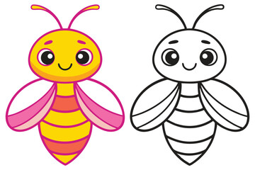 Adorable Cartoon Bee Illustration Coloring Page Cute Insect Honeybee Character Design