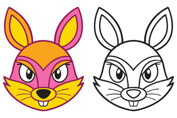 Adorable Cartoon Bunny Rabbit Face Coloring Page Illustration  Happy Easter Spring Animal