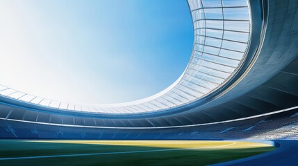 Fototapeta premium Modern stadium interior showcasing a clear sky, emphasizing architectural design and spaciousness