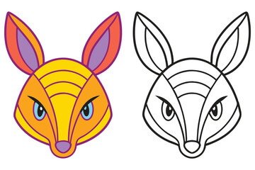 Adorable Armadillo Cartoon Illustration Color and Line Art