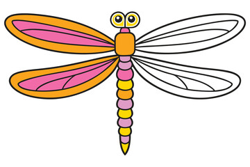 A Colorful Cartoon Dragonfly with Partially Colored Wings Ready for Coloring