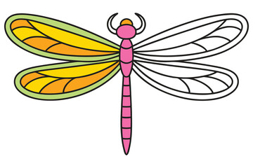 A Colorful Dragonfly Illustration with Partially Colored Wings for a Coloring Book Page or Activity