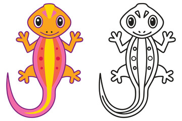 Adorable Cartoon Gecko Illustration with Coloring Page Option Fun Colorful Reptile for Kids Learning