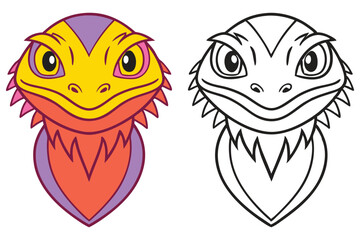Adorable Cartoon Bearded Dragon Illustration Color and Line Art