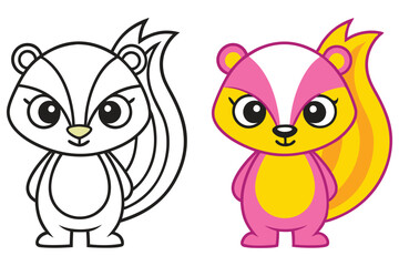 Adorable Cartoon Skunk Coloring Page and Example A Cute Little Animal Illustration for Kids
