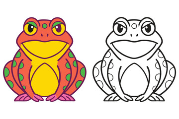 Adorable Cartoon Frog Illustration Coloring Page Red Yellow Green Spots Amphibian Animal