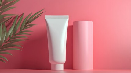 Glossy Plastic Cosmetic Cream Tube Branding Mockup, box package, 3d mockup