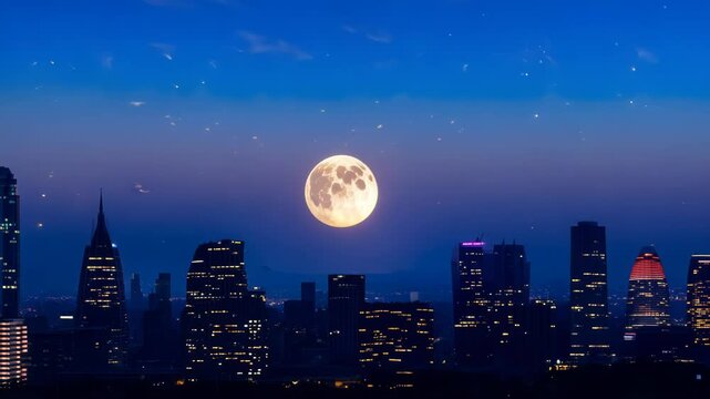 Metropolis Majesty, Moonlit Skyline above a Modern Urban Landscape