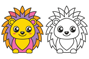Adorable Cartoon Hedgehog Coloring Page Illustration for Kids Featuring a Cute and Friendly Hedgehog Character with Large Eyes and a Smiling Face