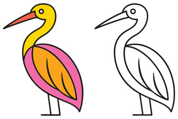 Colorful Bird Illustration and Outline for Coloring Pages a Fun Activity for Kids Learning about Birds