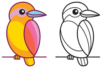 Adorable Cartoon Bird Illustration Colorful and Outlined Bird Drawing for Kids Coloring Book Pages