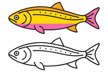 Two Colorful Fish Illustrations Top View Line Art Graphic Design