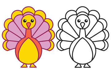 Adorable Cartoon Turkey Illustration Thanksgiving Coloring Page