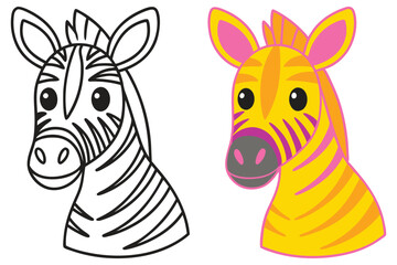 Adorable Zebra Coloring Page Illustration Black and Yellow Design for Kids