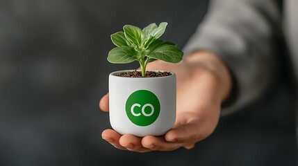 Hand Holding CO2 Offset Plant.