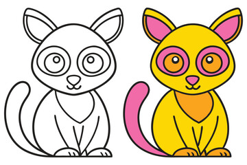 Adorable Cartoon Cat Coloring Page Illustration Featuring a Cute Kitten Ready to be Colored a Vibrant Yellow with Pink Accents