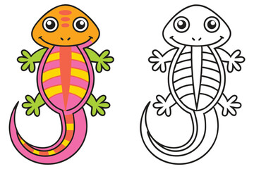 Adorable Cartoon Gecko Illustration Coloring Page for Kids Fun Learning Activity
