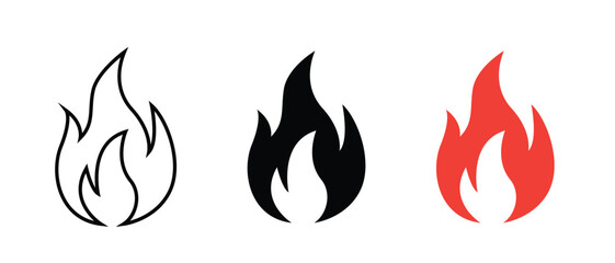 Fire icon, red hot fire ,flame heat or spicy food symbol flat vector icon set illustration isolated on white background. fire and flame logo art work.