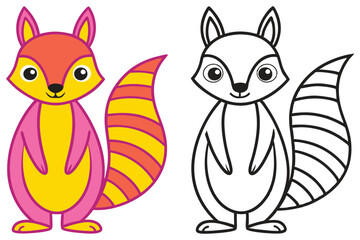 Adorable Cartoon Raccoon Illustration Color and Outline Versions for Kids Coloring Book Pages