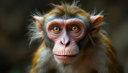 Obraz premium Rhesus Macaque Monkey Portrait Intense Gaze Wildlife Photography
