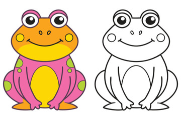 Adorable Cartoon Frog Illustration with Coloring Page a Fun Activity for Kids Featuring a Happy Amphibian