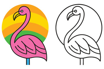 Pink Flamingo at Sunset Tropical Bird Illustration Graphic Design Element