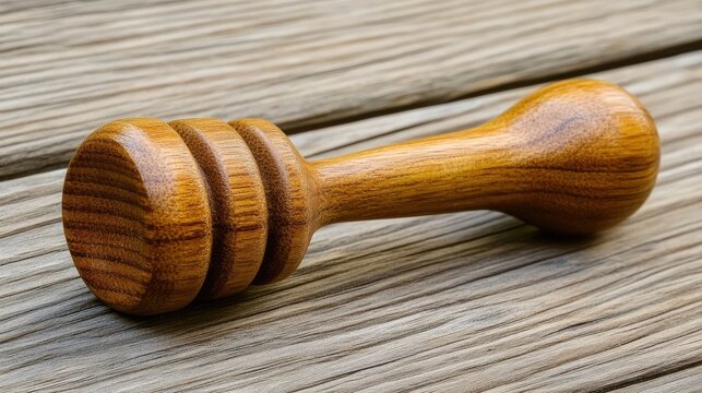 A wooden baby rattle made from smooth, eco-friendly rubberwood.