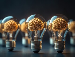 Bright light bulbs containing human brain models representing concepts