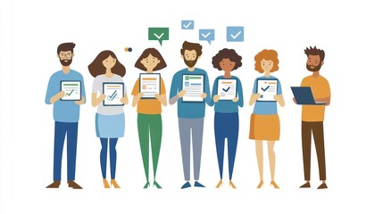 Diverse Team Holding Checklists Successful Project Completion