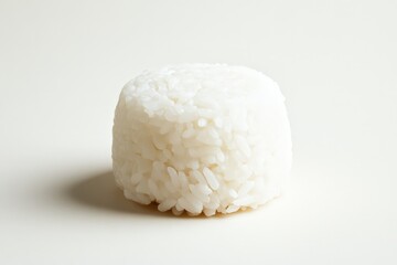 A single serving of cooked white rice against white background