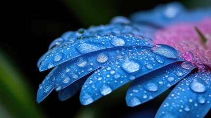 Dew-kissed petals in vibrant blue and pink