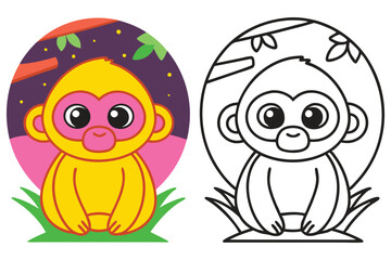 Obraz premium Adorable Cartoon Baby Monkey Illustration Coloring Page Cute Primate Animal Drawing