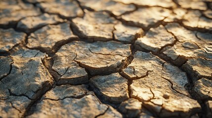 Sunlit cracked earth depicting a dry and arid landscape.