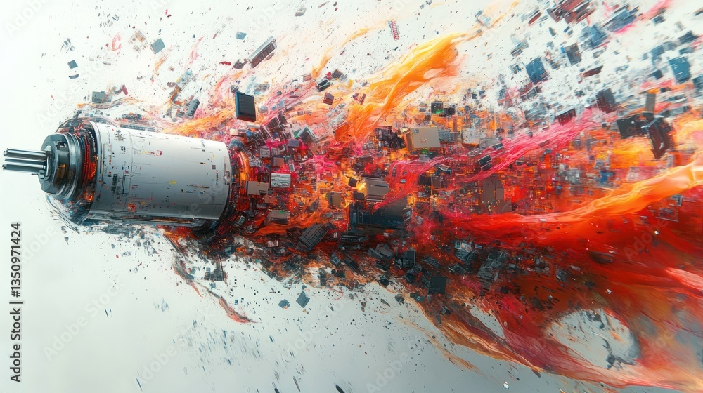 Aufkleber fiery tech component disintegration, abstract background, futuristic design