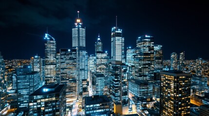 Fototapeta premium Stunning Nighttime Cityscape Overlooking Vibrant Urban Skyline