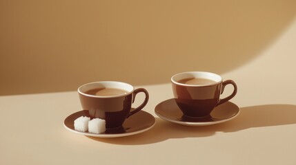 Minimalist coffee cups on a soft background