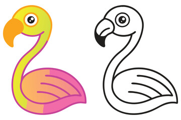 Adorable Flamingo Coloring Page Illustration Tropical Bird Cartoon Cute Animal