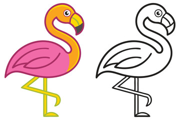 Adorable Flamingo Illustration Coloring Page for Kids Fun Tropical Bird Cartoon Drawing