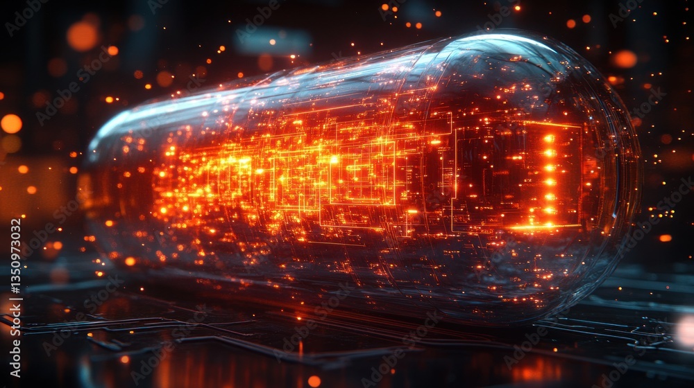 Aufkleber glowing capsule circuit board futuristic tech particle background