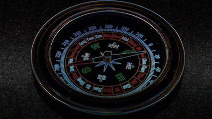 Close-up of a nice Chineese compass with a luminous display